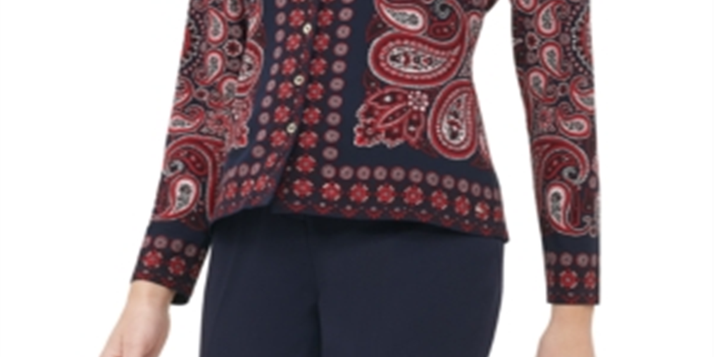 Blusa feminina Tommy Hilfiger com estampa Paisley e botões, branca, tamanho P