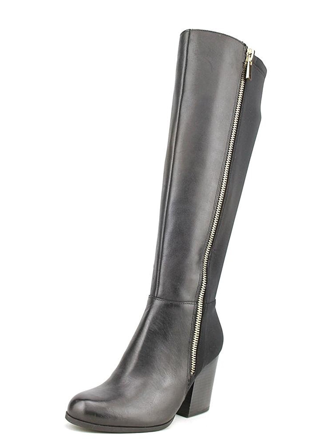 Giani Bernini Rozario Botas Femininas de Couro Fechadas Acima do Joelho, Pretas, Tamanho 8 M