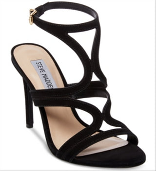 Sandália de salto feminino Steve Madden Sidney, nobuck preto, tamanho 9 M