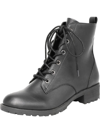 Botas de combate femininas American Rag Franie de couro com bico fechado e tornozelo, pretas, tamanho 7,5 M