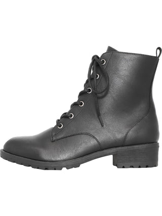 Botas de combate femininas American Rag Franie de couro com bico fechado e tornozelo, pretas, tamanho 7,5 M