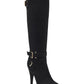 Botas femininas Guss de tecido com bico amendoado e acima do joelho, pretas, tamanho 8,5 M