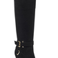 Botas femininas Guss de tecido com bico amendoado e acima do joelho, pretas, tamanho 8,5 M