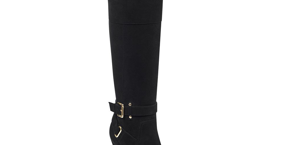 Botas femininas Guss de tecido com bico amendoado e acima do joelho, pretas, tamanho 8,5 M