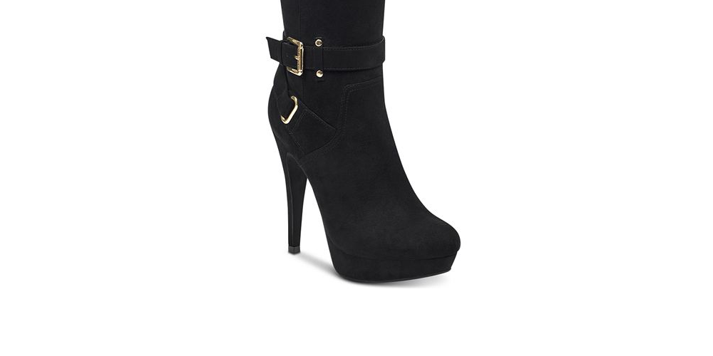 Botas femininas Guss de tecido com bico amendoado e acima do joelho, pretas, tamanho 8,5 M