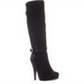 Botas femininas Guss de tecido com bico amendoado e acima do joelho, pretas, tamanho 8,5 M