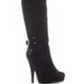 Botas femininas Guss de tecido com bico amendoado e acima do joelho, pretas, tamanho 8,5 M