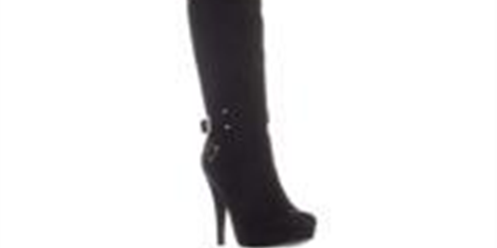 Botas femininas Guss de tecido com bico amendoado e acima do joelho, pretas, tamanho 8,5 M