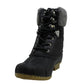 Tommy Hilfiger Botas de neve femininas com detalhes metálicos e detalhes em pele, à prova d'água, bico redondo, salto bloco, cadarço, pretas, tamanho 5 M