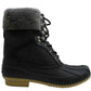 Tommy Hilfiger Botas de neve femininas com detalhes metálicos e detalhes em pele, à prova d'água, bico redondo, salto bloco, cadarço, pretas, tamanho 5 M