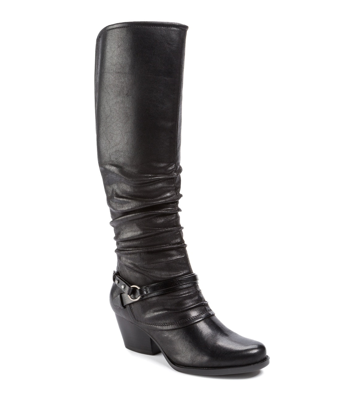 Botas femininas Bare Traps Roz Fabric Almond Toe até o joelho, tamanho 5 M, pretas