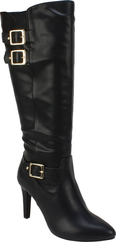 Bota feminina White Mountain Rialto Cahoon de poliuretano liso até o joelho, preta, tamanho 9,5 M