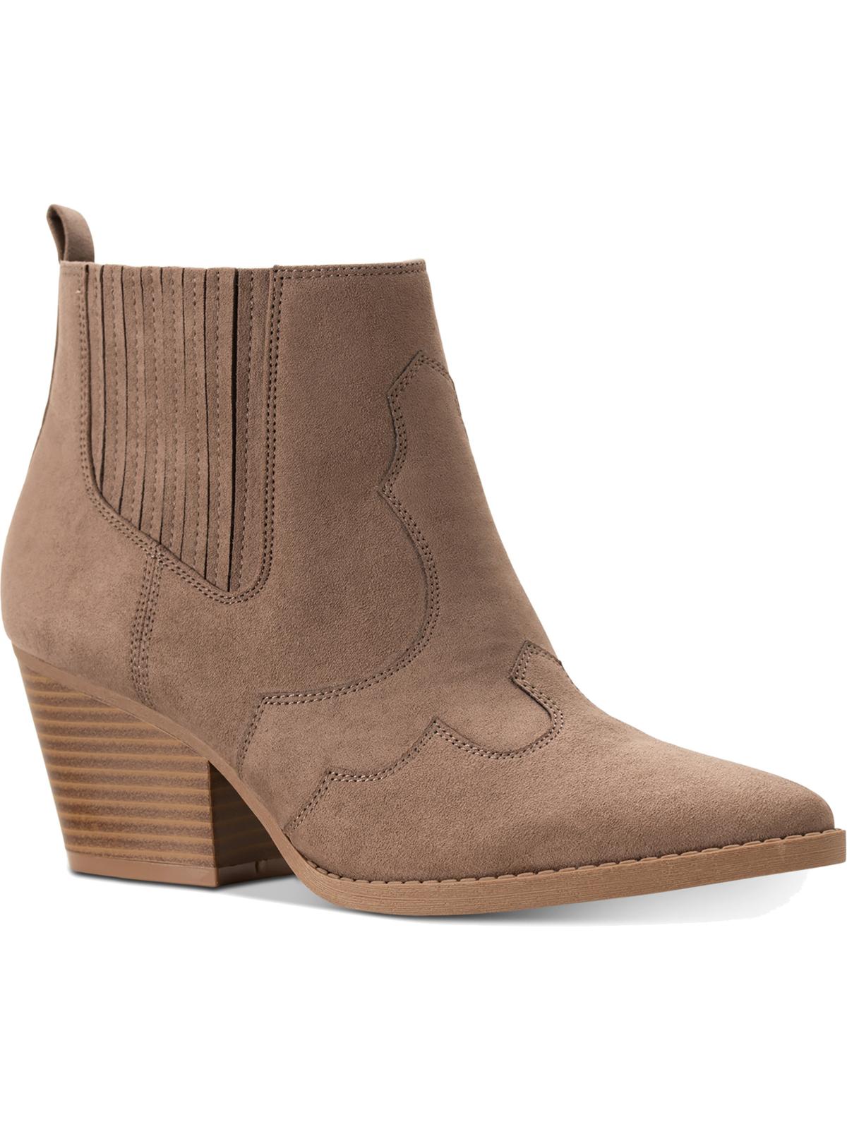 American Rag Botas femininas bege com costura inspirada no faroeste Kayla, bico amendoado, salto bloco e zíper, tamanho 10 M