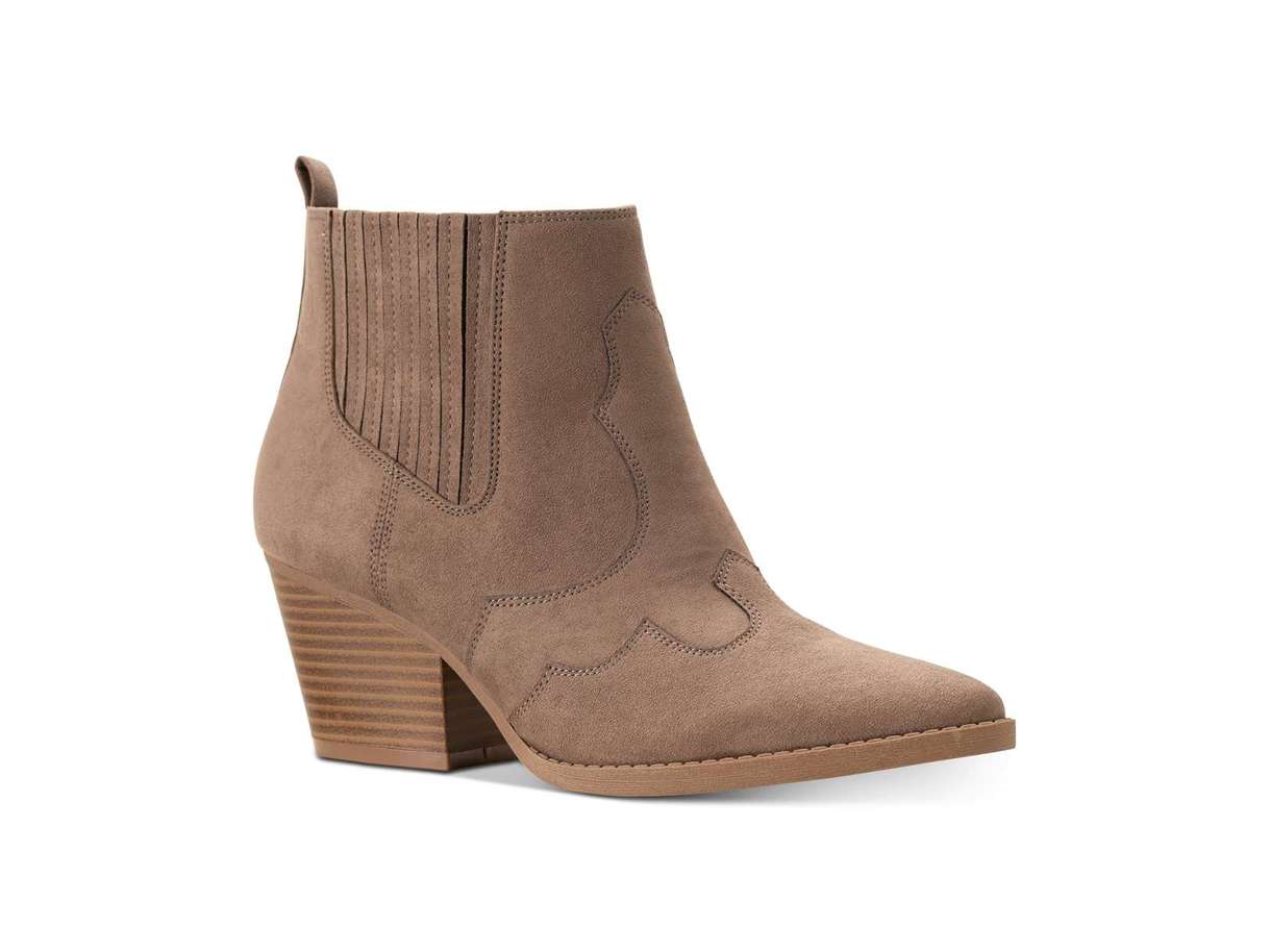 American Rag Botas femininas bege com costura inspirada no faroeste Kayla, bico amendoado, salto bloco e zíper, tamanho 10 M
