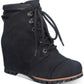 Botas femininas Sun Stone com cadarço, bico redondo, salto alto, com zíper lateral, amortecimento, Lizzie, pretas, tamanho 6 M
