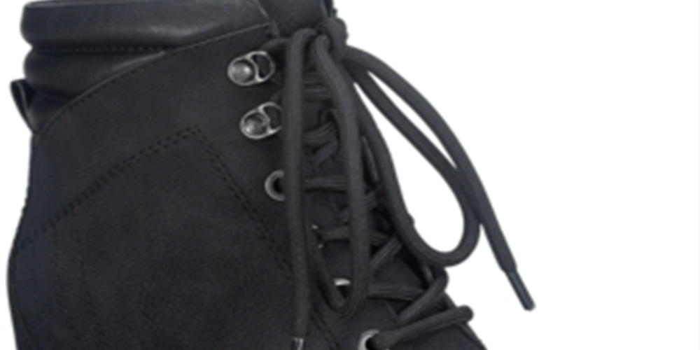 Botas femininas Sun Stone com cadarço, bico redondo, salto alto, com zíper lateral, amortecimento, Lizzie, pretas, tamanho 6 M
