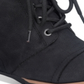 Botas femininas Sun Stone com cadarço, bico redondo, salto alto, com zíper lateral, amortecimento, Lizzie, pretas, tamanho 6 M