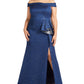 Vestido de festa feminino Adrianna Papell Plus, metálico, ombro à mostra, azul-marinho claro, tamanho 22