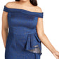 Vestido de festa feminino Adrianna Papell Plus, metálico, ombro à mostra, azul-marinho claro, tamanho 22