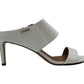 Sandálias femininas Calvin Klein em couro envernizado Cecily com relevo de crocodilo, salto agulha, tamanho 10, brancas