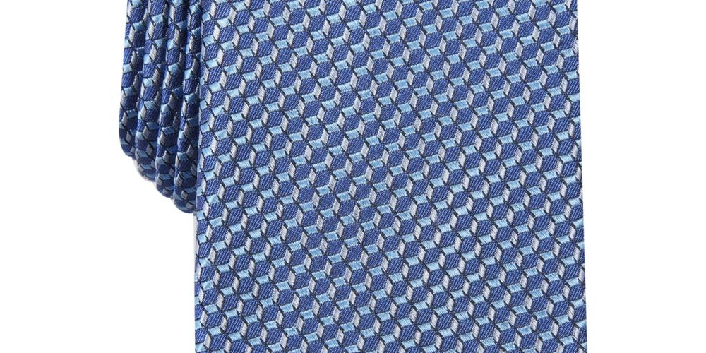Gravata de pescoço social masculina Alfani Perrone em mistura de seda, azul, tamanho regular