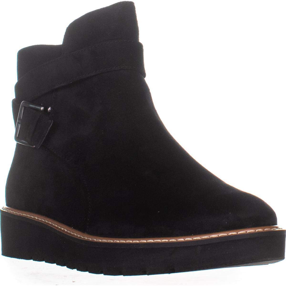 Botas femininas Naturalizer Aster Leather com bico fechado e cano curto, tamanho 9 W, pretas