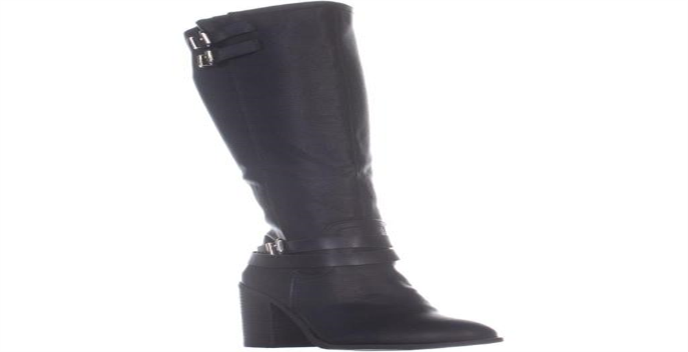 Botas femininas Madden Girl Edrea Almond Toe até o joelho, pretas, tamanho 10