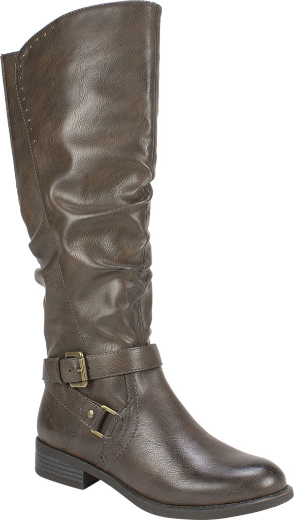 Botas femininas de couro Liona White Mountain, bico amendoado, cano alto, marrom, tamanho 8,5 M