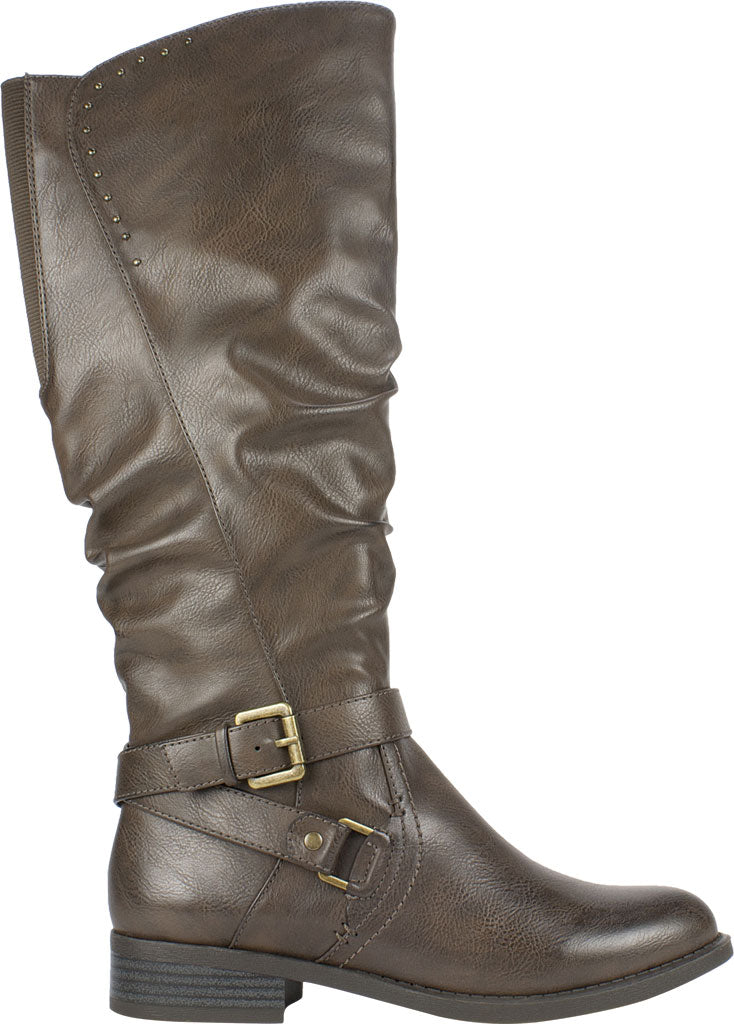 Botas femininas de couro Liona White Mountain, bico amendoado, cano alto, marrom, tamanho 8,5 M