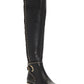 Botas femininas Material Girl Bravy de camurça sintética, cano alto acima do joelho, pretas, tamanho 6 M