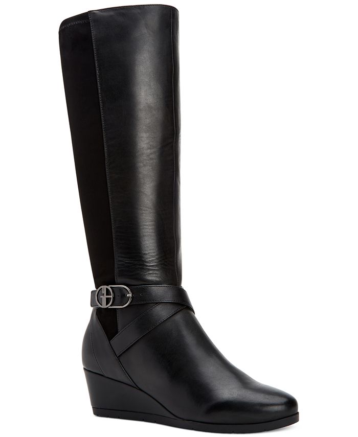 Botas femininas Giani Bernini Chelsey de couro até o joelho, pretas, tamanho 7,5 M