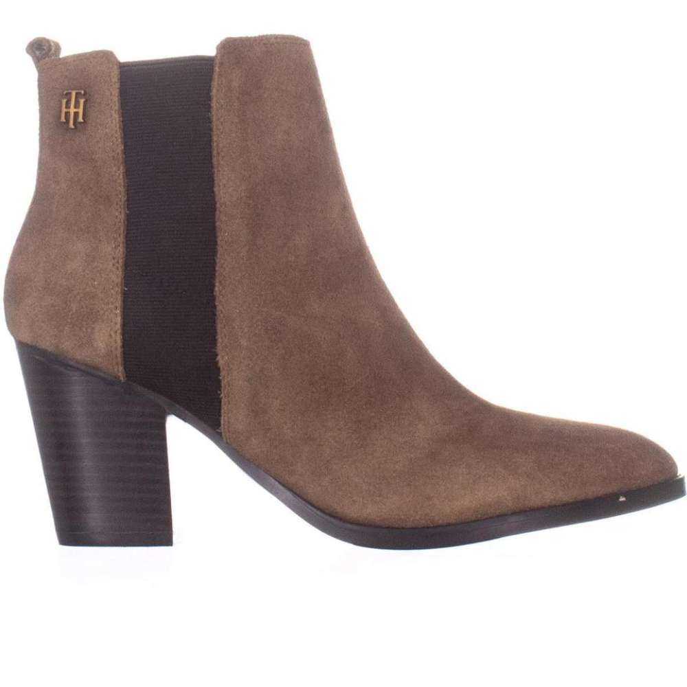 Tommy Hilfiger Bota Feminina Regise Couro Biqueira Amêndoa Cano Curto Marrom Tamanho 7M