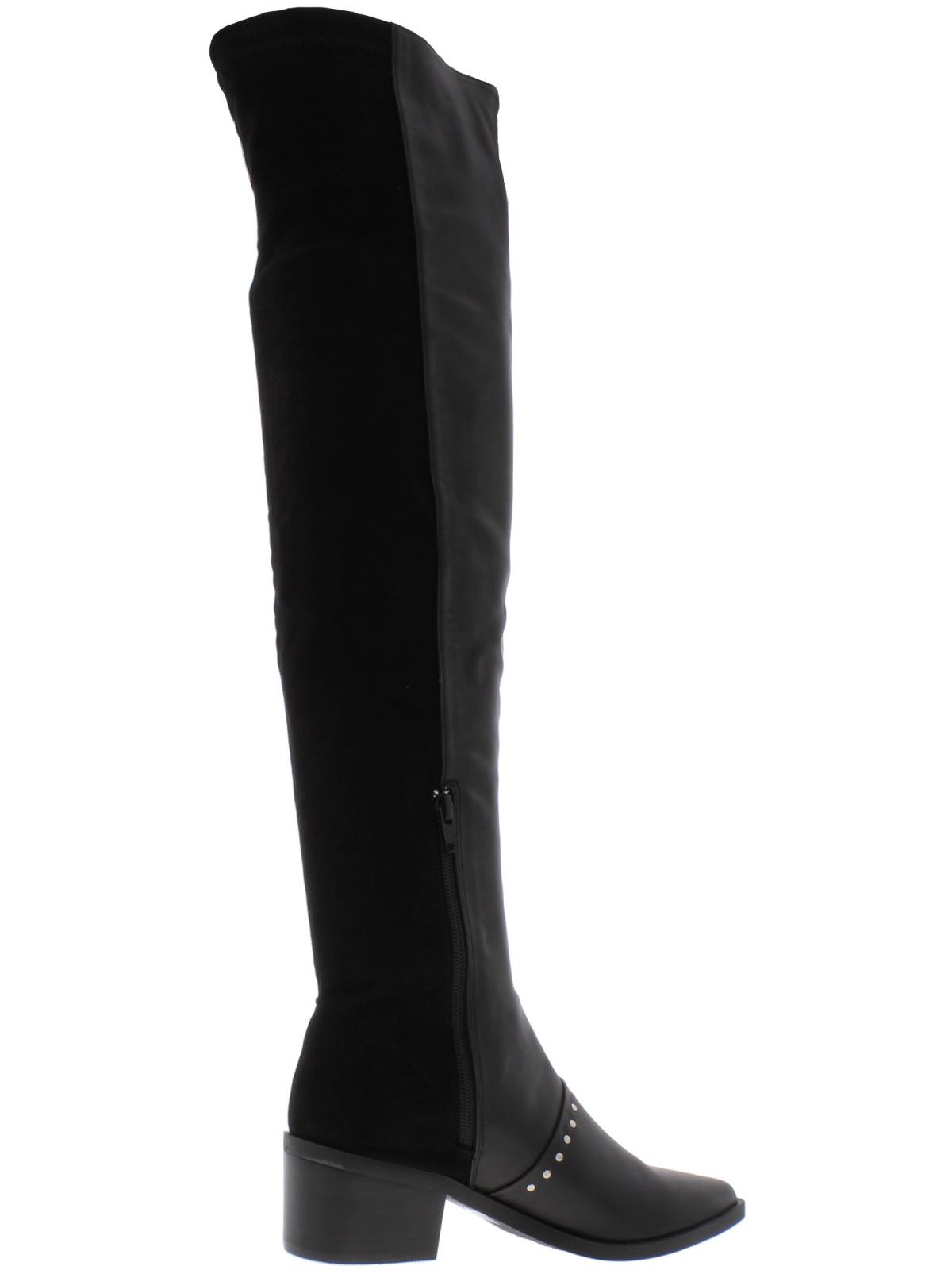 Relatório Zaria Satin Women's Pointed Toe Over Knee Fashion Boots Preto Tamanho 6 M