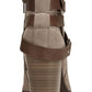 Material Girl Botas femininas com tiras de fivela e detalhes de ferragens, acolchoadas, bico redondo, salto bloco, zíper, marrom, tamanho 9,5 M