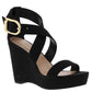 Sandálias plataforma casuais BCBGeneration femininas Jae Fabric Open Toe, pretas, tamanho 9,5M