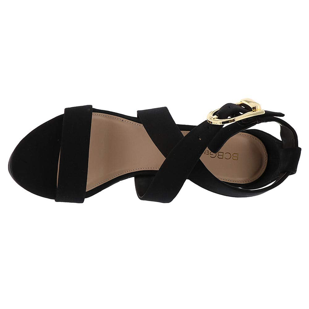 Sandálias plataforma casuais BCBGeneration femininas Jae Fabric Open Toe, pretas, tamanho 9,5M