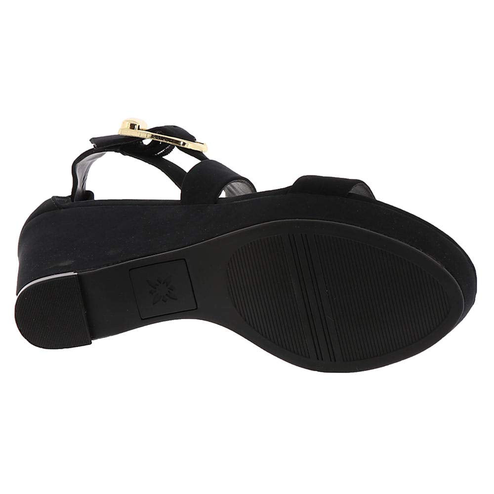 Sandálias plataforma casuais BCBGeneration femininas Jae Fabric Open Toe, pretas, tamanho 9,5M