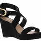 Sandálias plataforma casuais BCBGeneration femininas Jae Fabric Open Toe, pretas, tamanho 9,5M