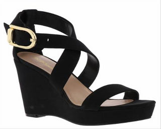 Sandálias plataforma casuais BCBGeneration femininas Jae Fabric Open Toe, pretas, tamanho 9,5M