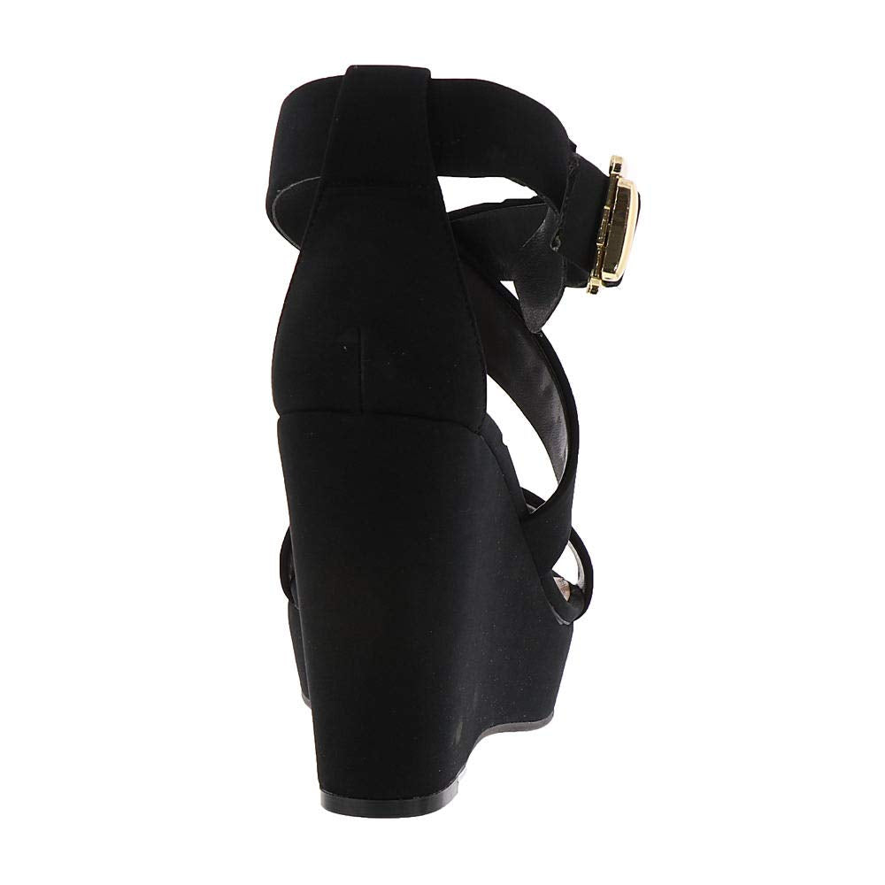 Sandálias plataforma casuais BCBGeneration femininas Jae Fabric Open Toe, pretas, tamanho 9,5M