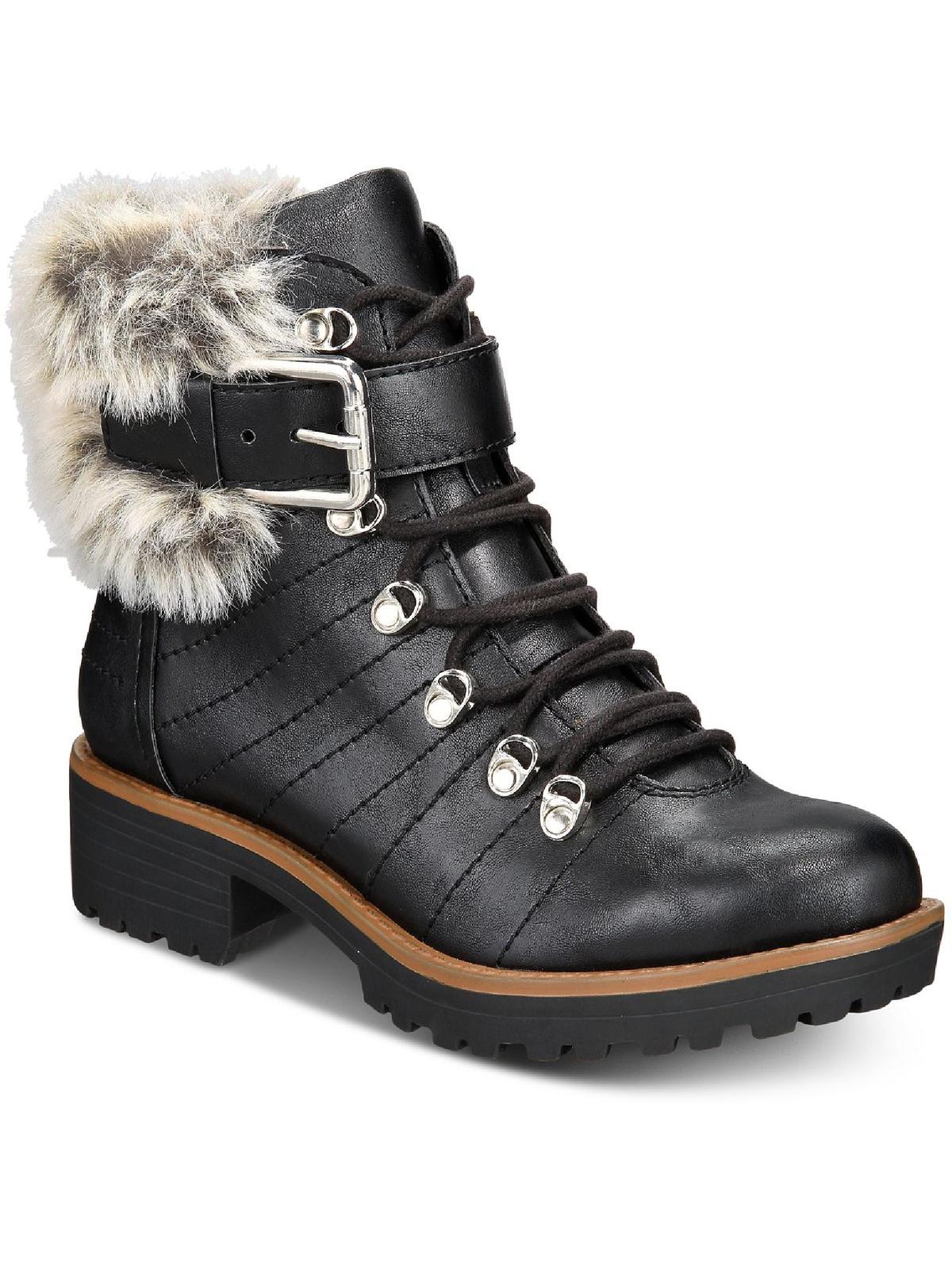 Botas femininas JOJO de couro sintético com zíper, tamanho 5,5 M, pretas, da Sun + Stone