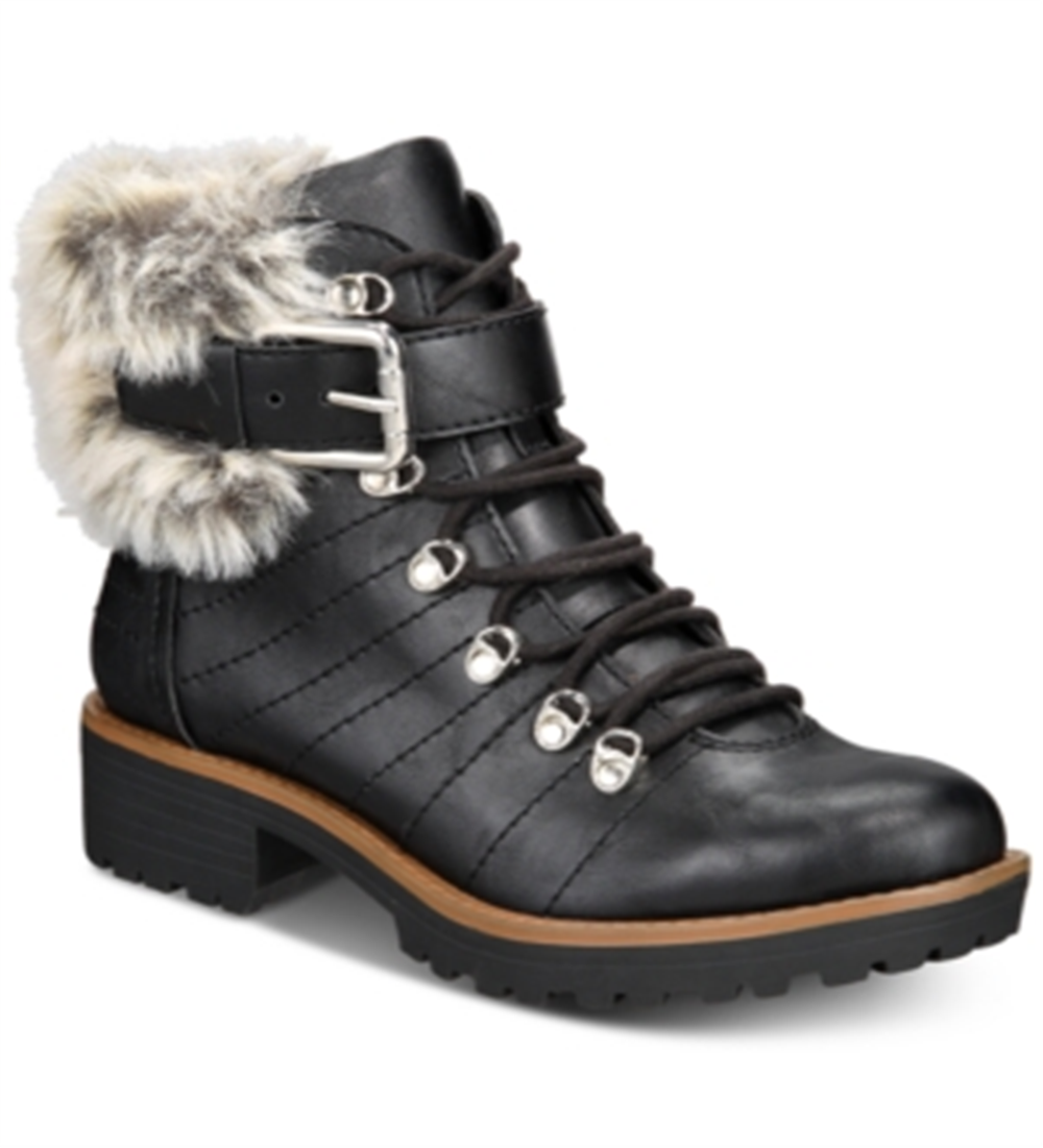 Botas femininas JOJO de couro sintético com zíper, tamanho 5,5 M, pretas, da Sun + Stone