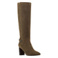 Botas de salto alto de couro Bandolino, femininas, com salto de metal verde, fivela com acento acolchoado, biqueira amendoada Bilya, salto bloco com zíper, 8,5 m