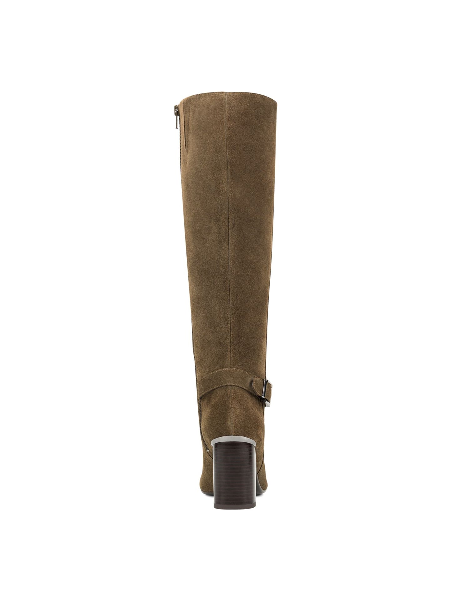 Botas de salto alto de couro Bandolino, femininas, com salto de metal verde, fivela com acento acolchoado, biqueira amendoada Bilya, salto bloco com zíper, 8,5 m