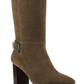 Botas de salto alto de couro Bandolino, femininas, com salto de metal verde, fivela com acento acolchoado, biqueira amendoada Bilya, salto bloco com zíper, 8,5 m