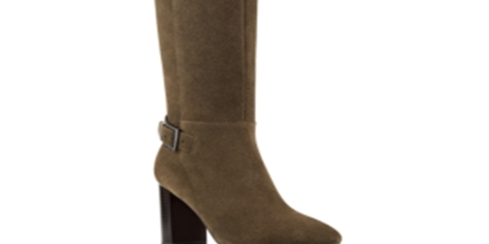Botas de salto alto de couro Bandolino, femininas, com salto de metal verde, fivela com acento acolchoado, biqueira amendoada Bilya, salto bloco com zíper, 8,5 m