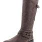 Botas femininas Baretraps Alysha de couro sintético desbotado, cano médio, marrom, tamanho 10 M