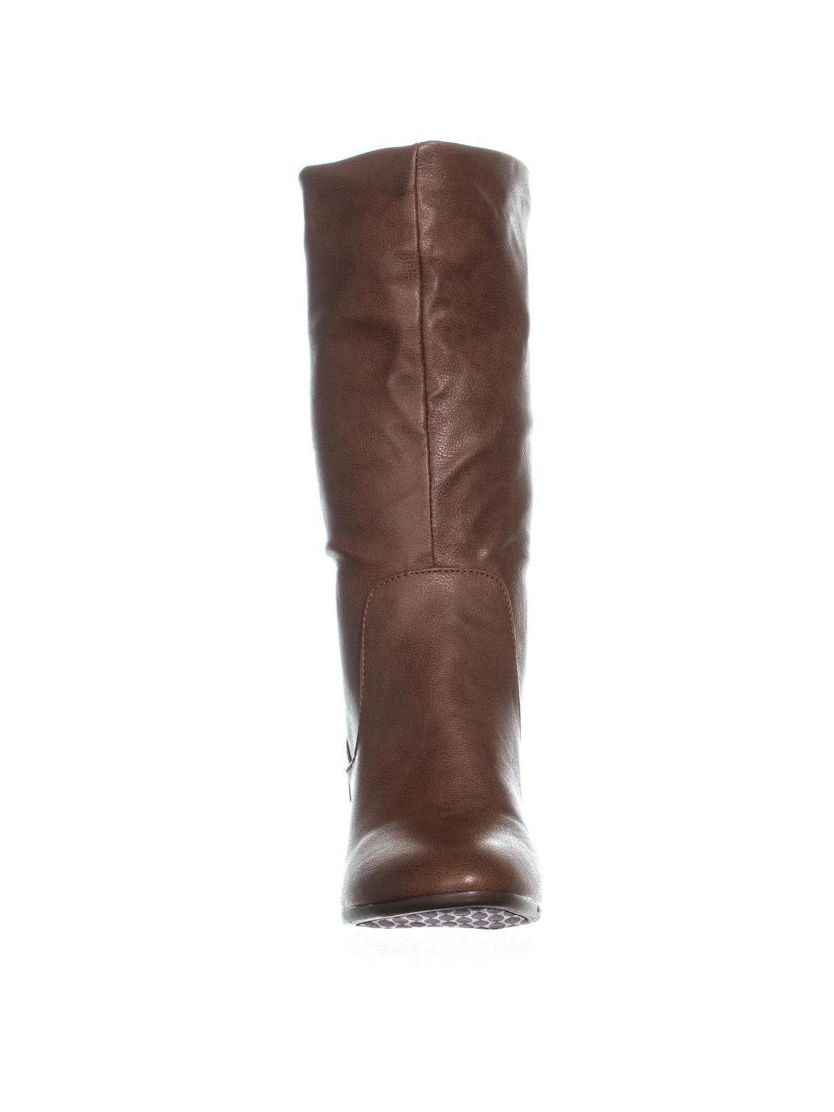 Botas femininas Esprit Oliana com salto bloco e cano médio, marrom, tamanho 6