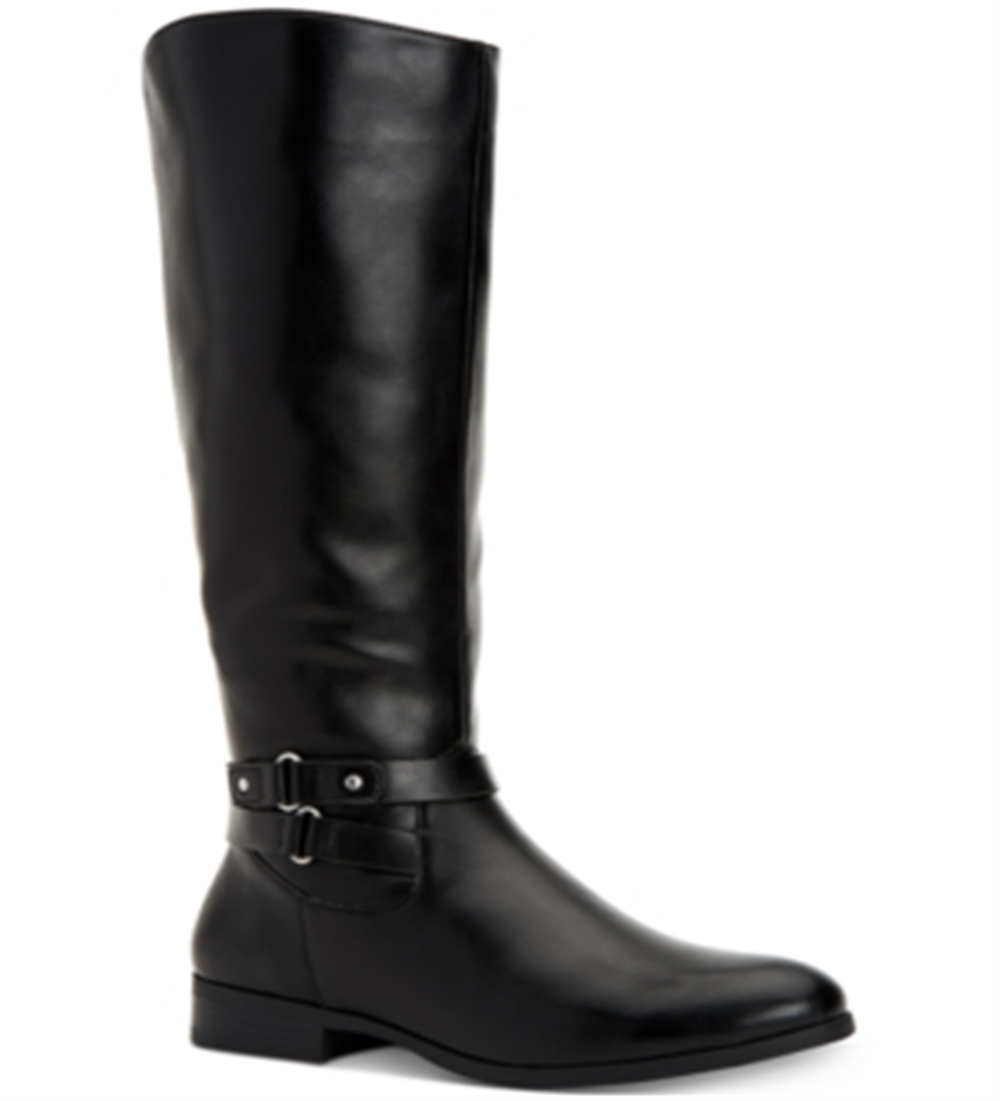 Botas femininas estilo Kindellp de tecido fechado, bico fino, cano alto, pretas, tamanho 7W-WC