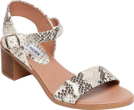 Sandália de salto Steve Madden April para mulheres, cobra natural, tamanho 5,5 M